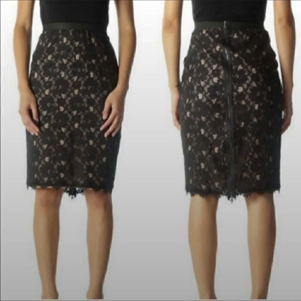 BCBG Sz M black lace back zippered skirt